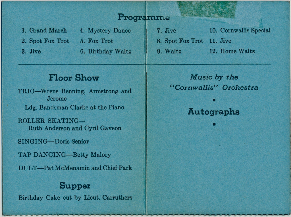 WRENS dance card Wartime Canada